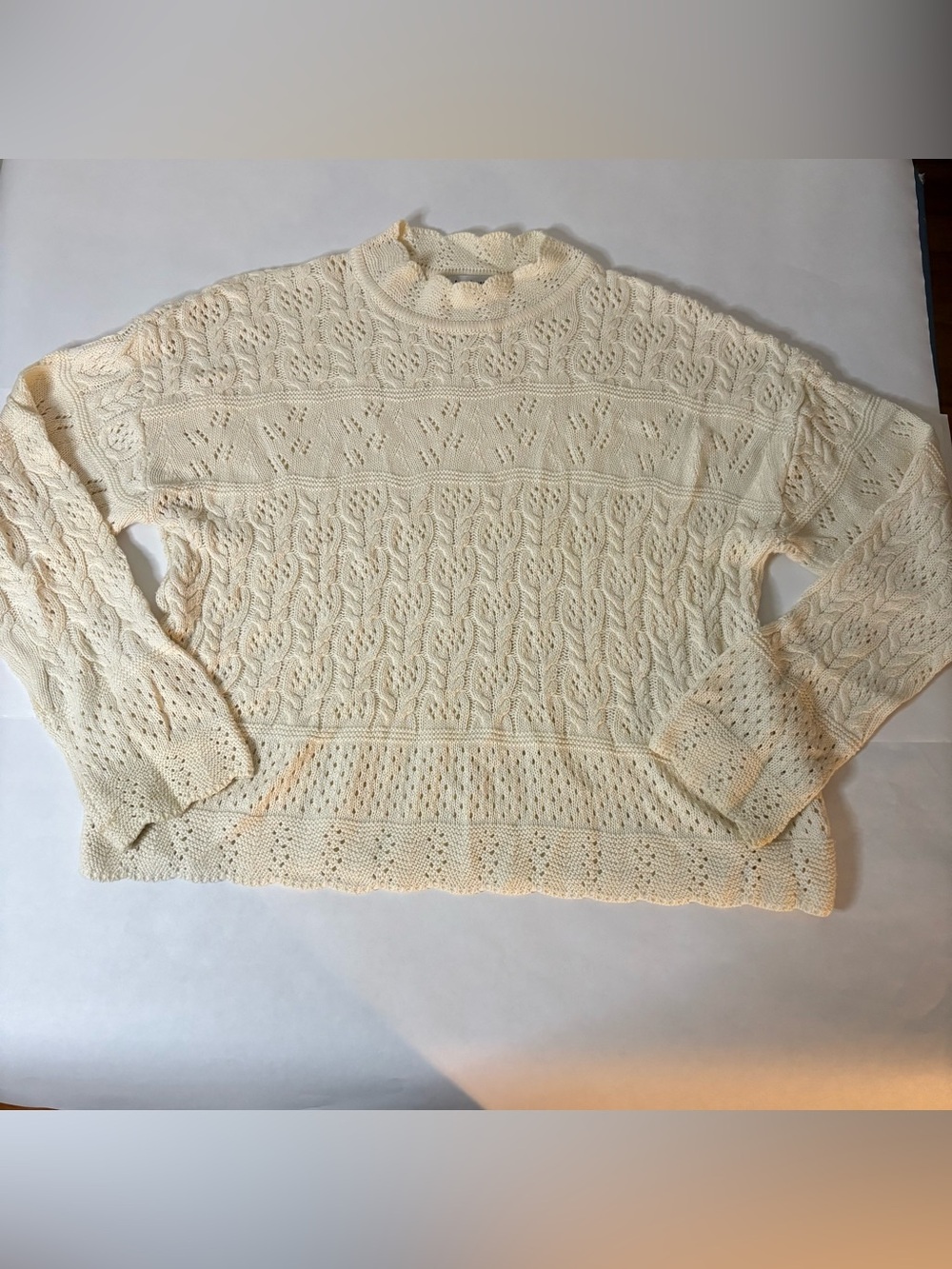Women's Cream Cable Knit Mockneck Sweater